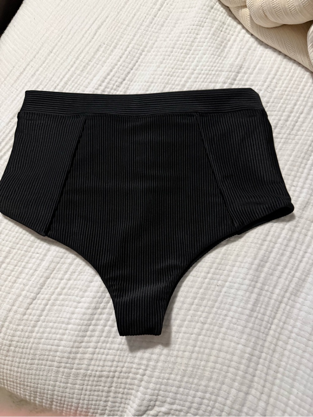 Free People Ribbed High-Waist Bikini Bottoms in Black